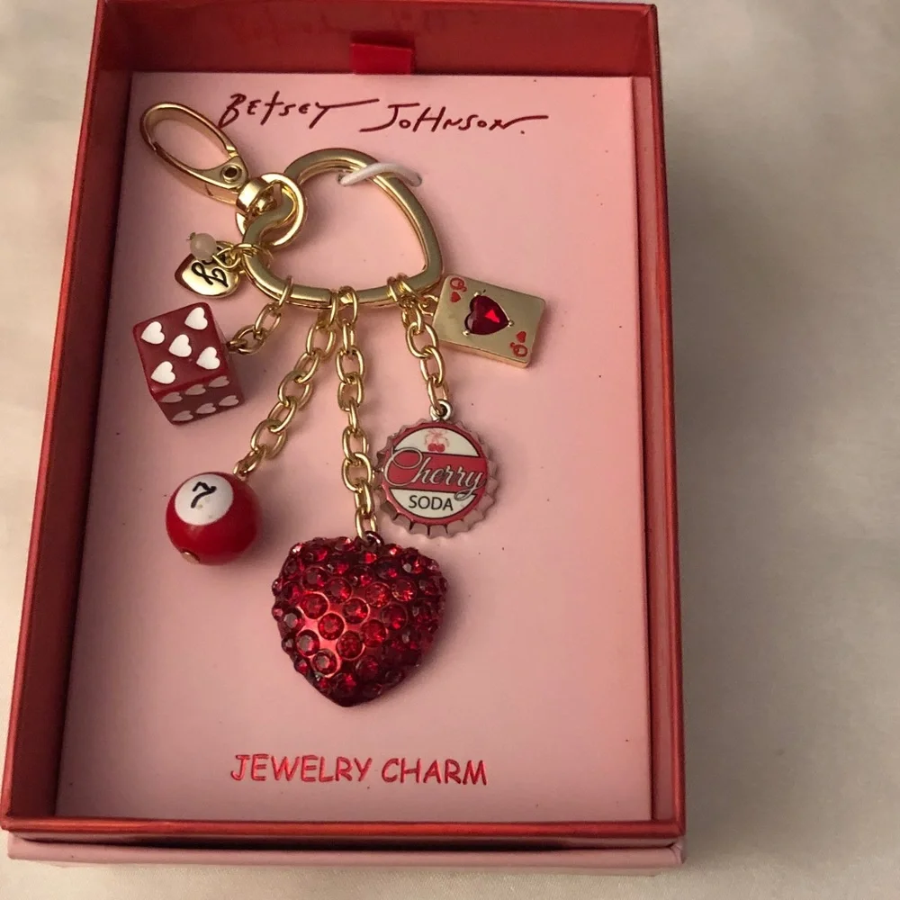 Betsey Johnson Red and Gold Charm Keychain